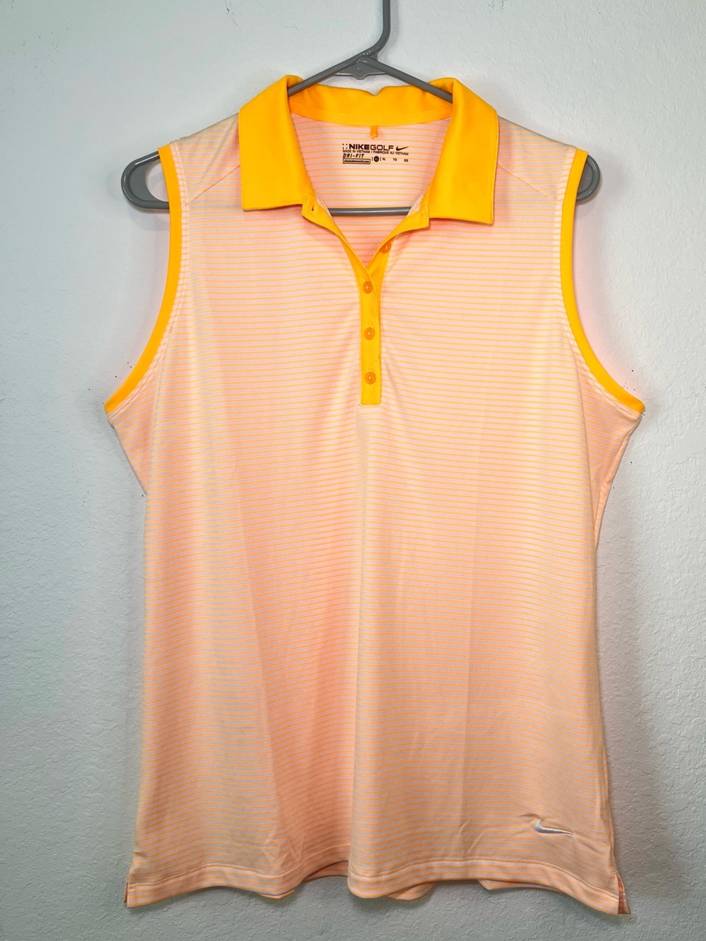 Nike Golf Dri-Fit Women's Sleeveless Collared Button Polo Yellow Stripes . XL